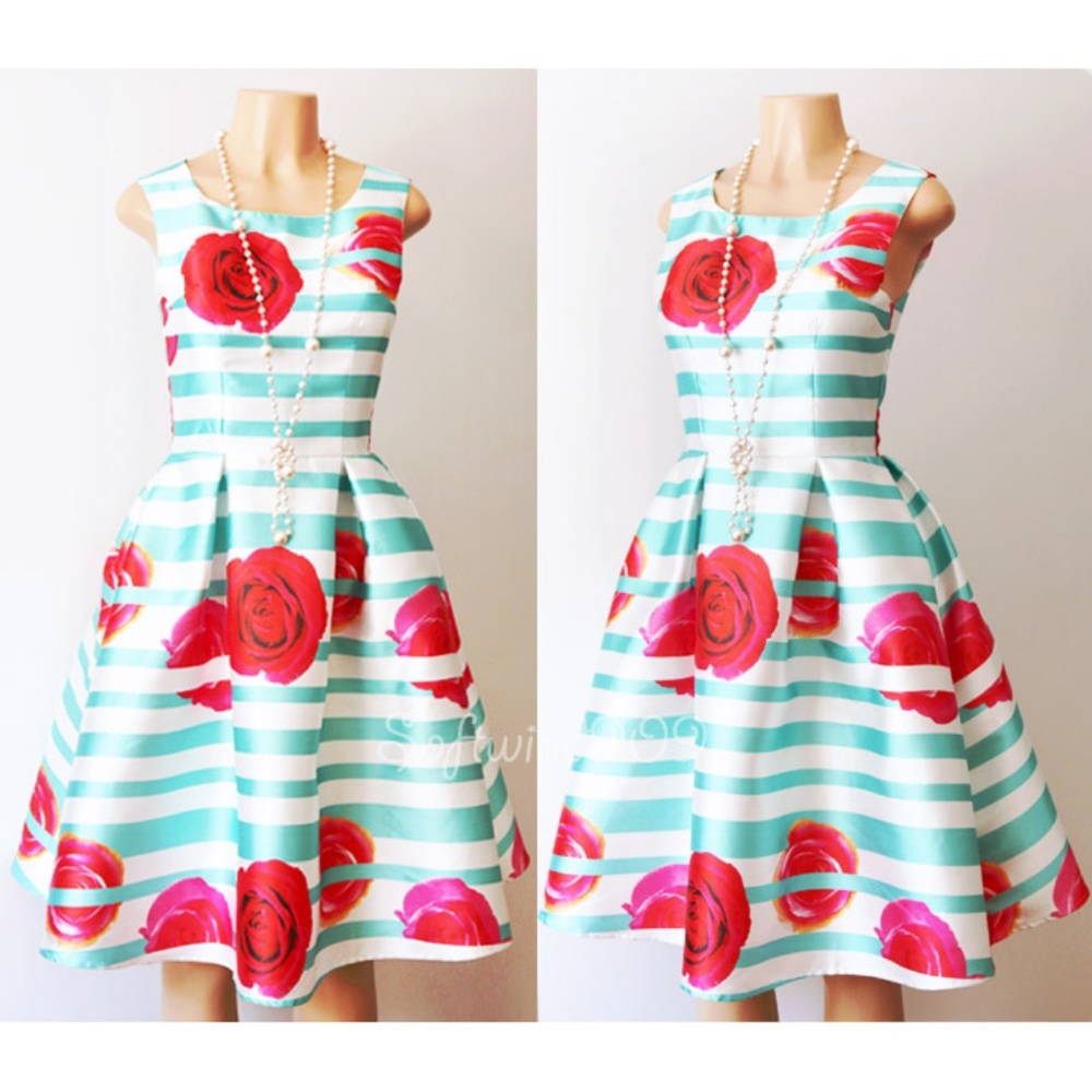 Last ☝️Floral Satin Fit & Flared Midi Skater Dress - Picture 2 of 8